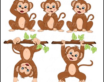 Personal and commercial use. M_6_24 inches INSTANT Download Cute and funny monkeys bundle  clip art