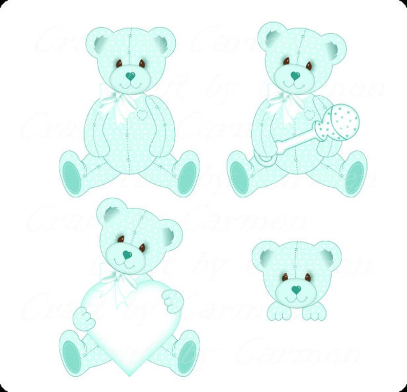 Teddy Bear Clip Art Cute Teal Teddy Bearbear Baby Bears Etsy