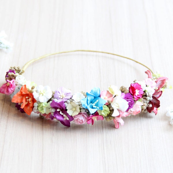 colourful flower wreath coronet, halo, hair accessory, colorful, little flower, floral crown, light, colourful, flower headband mix, fantasy