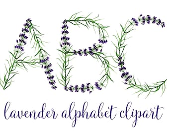 Lavender Alphabet Clipart - Floral Font Alphabet Letters Png Clip Art - Watercolor Flowers Alphabet - Botanical Alphabet Font Letters Png