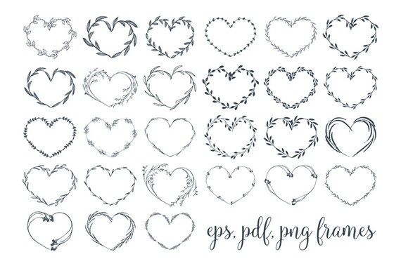 Heart Frames Clipart Botanical Heart Wreaths Clip Art Png Etsy