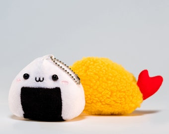 Japanese Snack Set | Set of 2 Plushie Keychains – Onigiri and Tempura