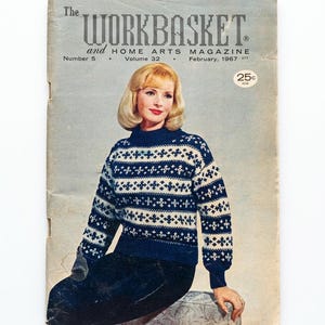 Vintage Workbasket Magazine February 1967 | Fair Isle Sweater Cover | 60s Knitting & Craft Pattern Booklet