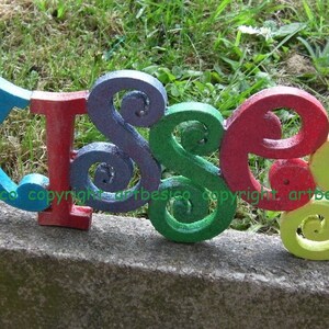 Wood letters Kisses, wood sign, multi coloured wood decor