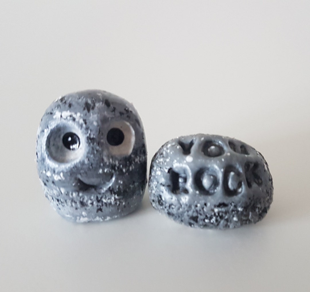 You Rock Set of 2 Clay Pebble Rocks Whimsical Pet Rocks, Sculpture ...