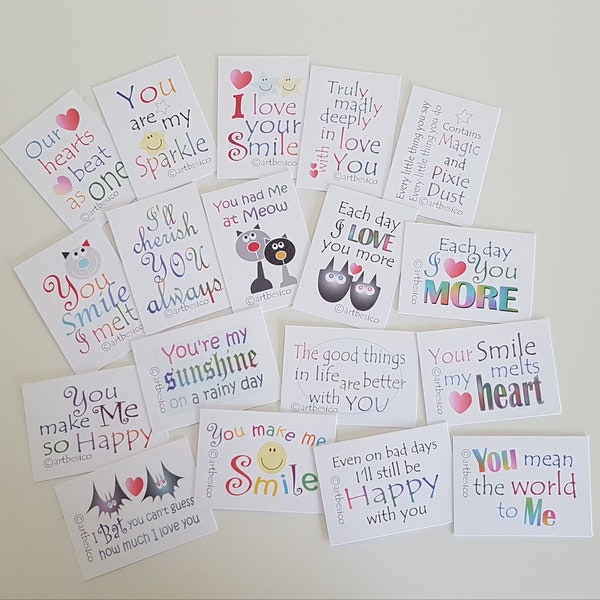 Love flat note cards, set of 18, cute romantic little love notes, lover gifts, love friendship quotes, valentine  anniversary everyday notes