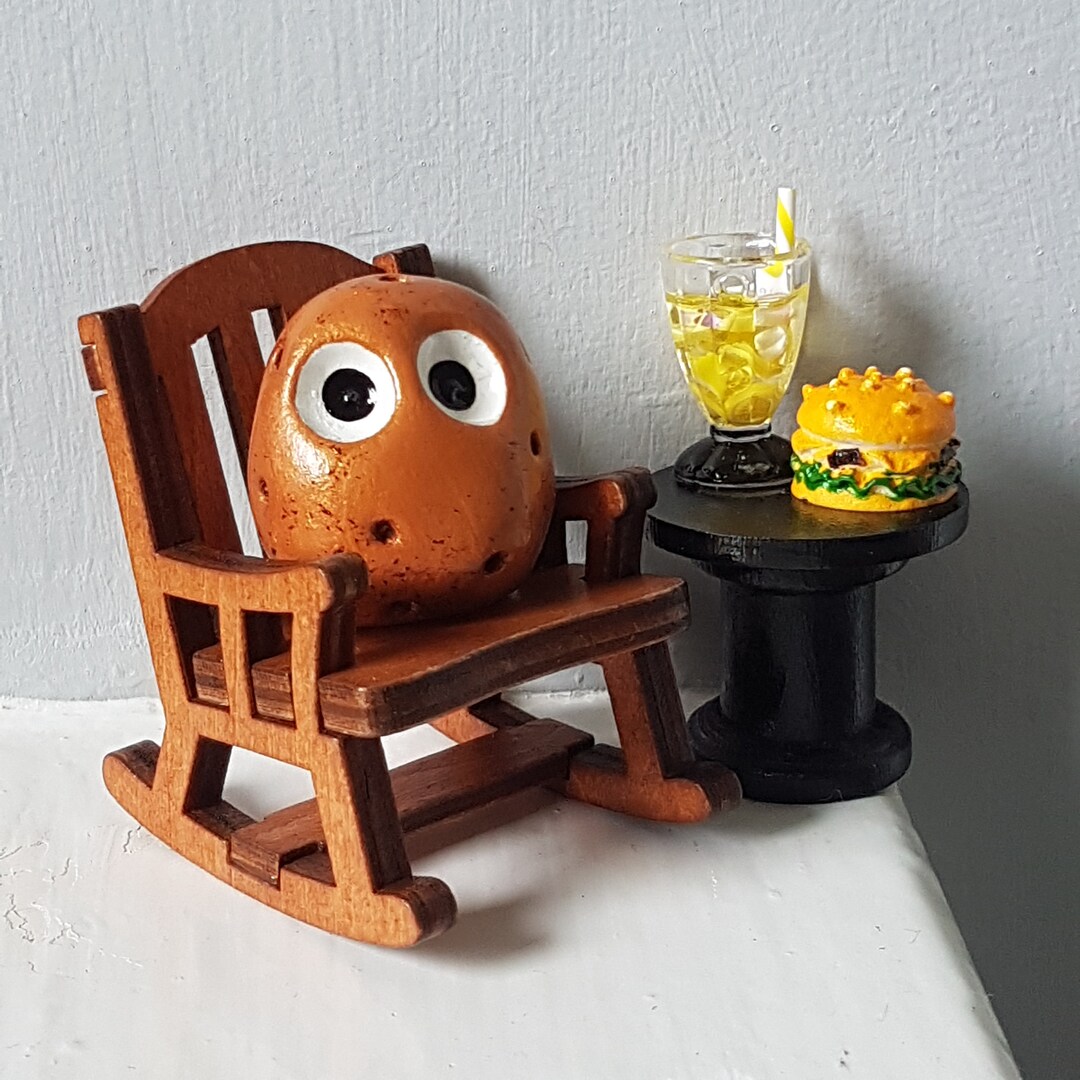 Couch Potato - Wood Brown Rocking Chair Pet Potato, Whimsical Cute Clay ...