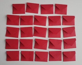 Miniature envelope set of 24, Red colour 4.5 x 3.5 cm envelopes 120gsm, mini tiny cute fun colour envelopes, scrapbooking, party favours.