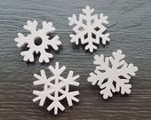 Snowflake mini badges - set of 4 - badge 3.5 cm, wooden white snowflakes fun badges, your own piece of snowflake to wear.