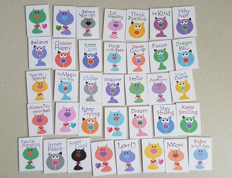 Mini flat cards of Positivity scrapbook card toppers set of 36 inspirational /& encouraging lunchbox notes kitty cats design version 1