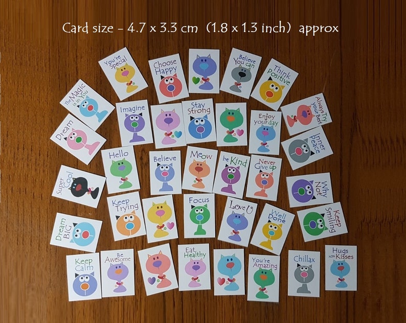Mini flat cards of Positivity scrapbook card toppers set of 36 inspirational /& encouraging lunchbox notes kitty cats design version 1