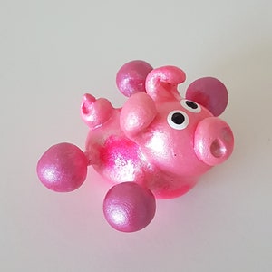 Pink Hugger Piggie - whimsical cute pet pig, delightful sweet clay figurine, desk buddy animal ornament.