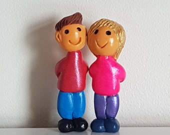 Character figurines - Pair of 2 - Whimsical and delightful clay sculpture figurine ornaments.