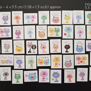 Postales en miniatura de positividad - Diseño de gatos 1 - juego de 45, minitarjetas inspiradoras y alentadoras, notas para loncheras, álbum de recortes.