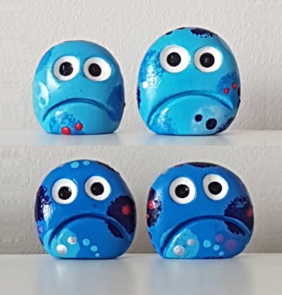 Grumpy Blue Clay Worry Monster: Whimsical Desk Buddy Figurine - Etsy