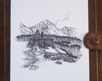 Hagrid's Hut Poster Print | Fantasy Home Decor | HP Movie House Art | Handdrawn Digital Download Wall Art | Magical Art Printable