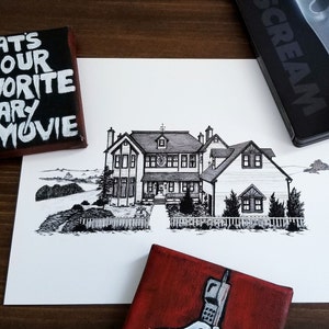 Stu&#39;s House - Spooky House Horror Movie Pen and Ink Drawing Wall Decor Fine Art Print
