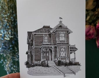 Póster de la Mansión Halliwell / Decoración de brujas para el hogar / Arte de la casa encantada / Arte de pared digital dibujado a mano / Lámina imprimible espeluznante