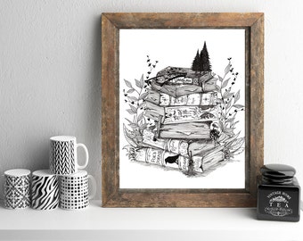 Story Tellers- Book Stack Wall Decor Fine Art Print