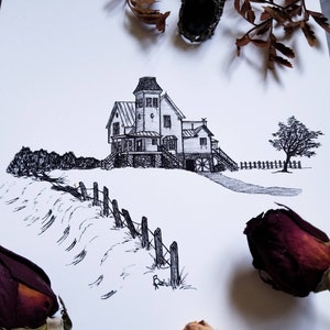 Beetlejuice House Tim Burton Gothic Farm House Wall Decor Fine Art Print
