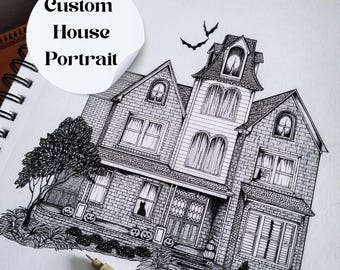 Custom Home Portrait Original Ink Drawing - Wall Art Unique Gift Idea Home Drawing, House Portrait, First House, Father's Day, New Home Gift