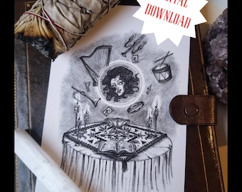 Leota Poster Print | Fortune Teller Wall Art | Haunted Mansion Inspired Digital Download Decor | Vintage Haunted House Drawing