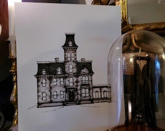 Addams Family House affischtryck | Spöklik heminredning | Gotisk herrgårdskonst | Handritad digital nedladdning väggkonst | Spöklik utskrivbar