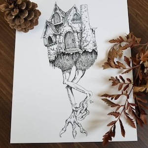 Baba Yaga Witch House - Slavic Folklore Fantasy Drawing Wall Decor Fine Art Print