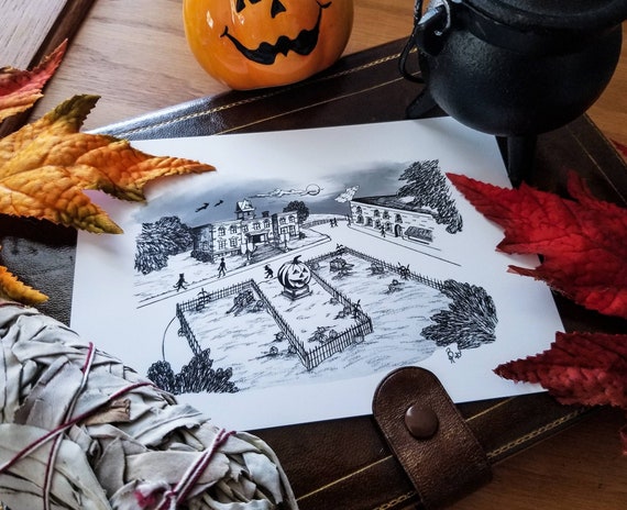 Halloweentown Town Square Wall Decor Fine Art Print Ireland