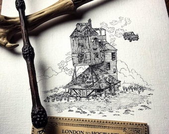 The Burrow Poster Print | Fantasy Home Decor | HP Movie House Art | Handdrawn Digital Download Wall Art | Wizard World Printable Art