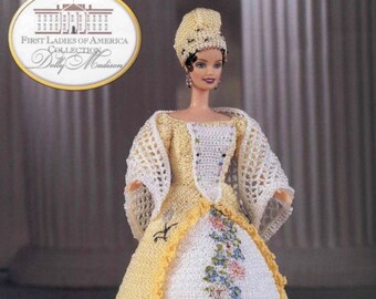 PDF Crochet Barbie Dress, Barbie Dolly Madison, Crochet eBook, Crochet Pattern, Yellow White, Instant Download, Vintage, English