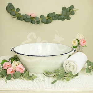 Bath Wash Tub Peach Pink Flowers Vines Digital Download Backdrop. First Birthday Cake Smash Prop Background. Baby Child Toddler Photography