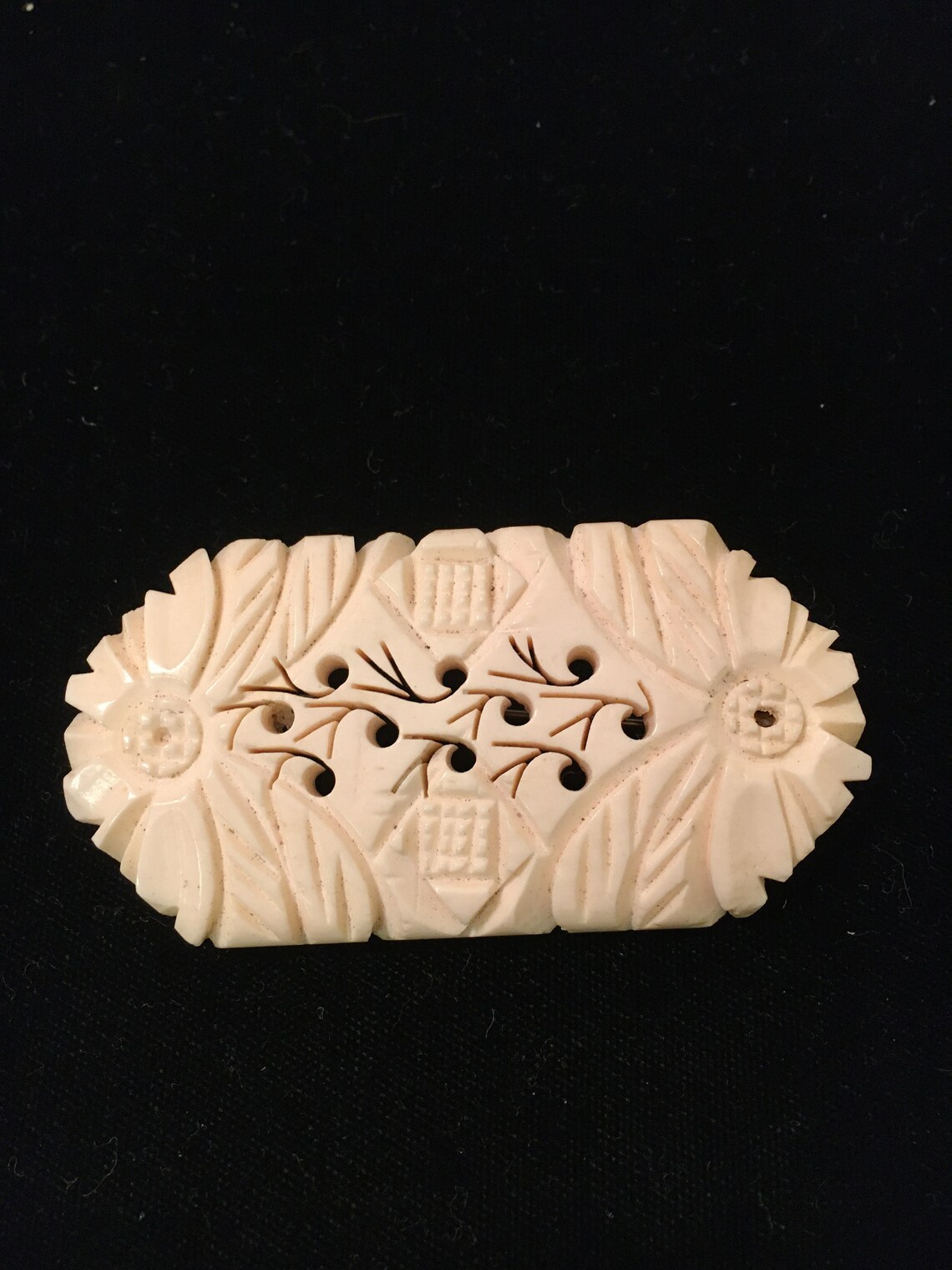 Vintage Carved brooch large carved bone brooch Etsy