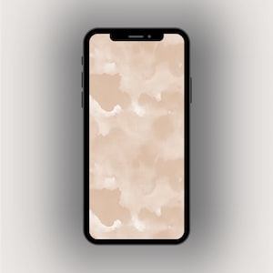 May include: A black smartphone with a beige watercolor background. The background has a light, airy feel with subtle shades of white and brown.
