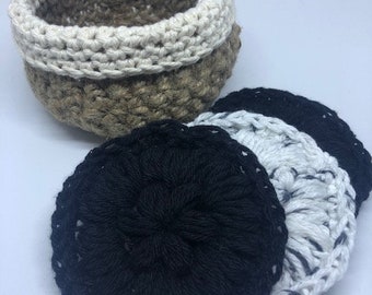 Crochet Cotton Scrubbies with basket Midnight