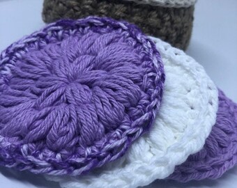 Crochet Cotton Scrubbies with basket  Lilac