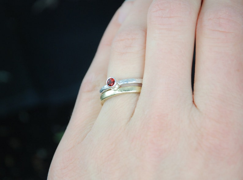 Gift for women Valentines day gift Handmade Sterling Silver stacking ring with garnet gemstone