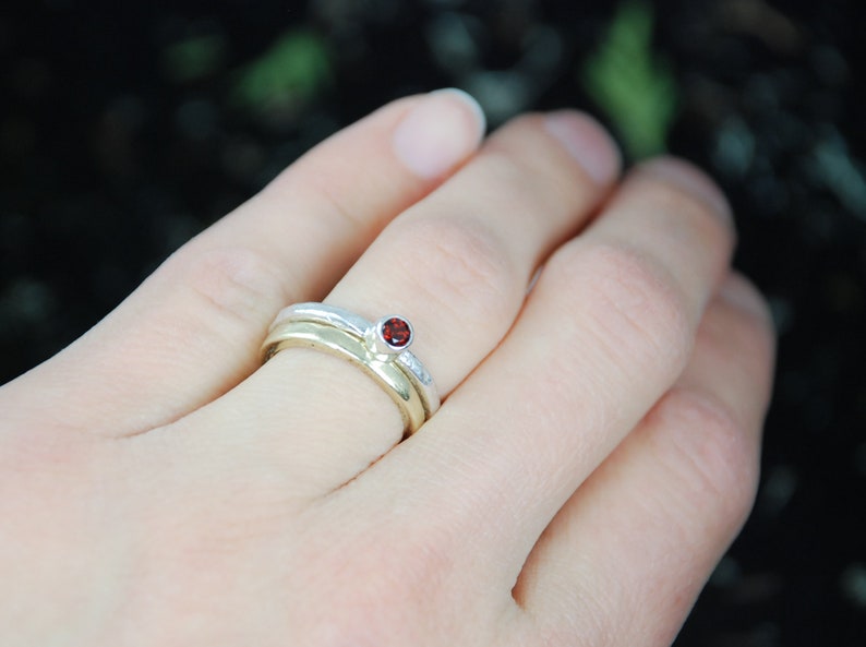 Gift for women Valentines day gift Handmade Sterling Silver stacking ring with garnet gemstone