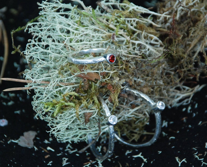 Gift for women Valentines day gift Handmade Sterling Silver stacking ring with garnet gemstone
