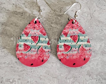 Pierced Earrings / Watermelon Image / Double Sided / 1.5" / Silver Plated Wire / Summer Design / Great Gift