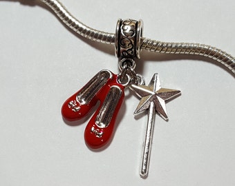Fits European Bracelet or Pendant Dorothys Red Slippers Shoes Wizard of Oz Dangle Charm Bead