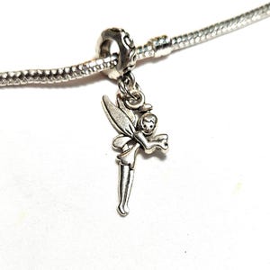 Fairy Charm Dangle Pendant, Dual Sided Silver Tone Garden Fairy Charm for Designer & European Charm Bracelets