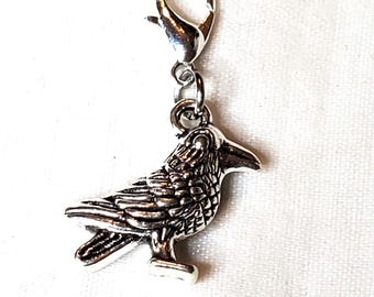 Bird Charm, Raven Charm, Magpie Charm, Crow Charm, Black Bird Charm, Lobster Clasp Charm, Clip On Charm