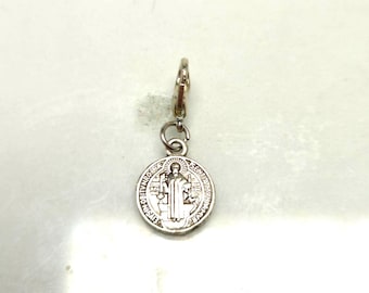 Saint Benedict Medal Charm, Very Petite Religious Pendant, Lobster Clasp Charm, Clip On Charm
