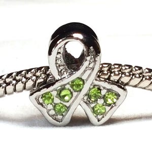 Lime Green Awareness Ribbon-Lyme Disease-Lymphoma-Muscular Dystrophy-Non-Hodgkin&#39;s Lymphoma- Fits all Designer and European charm bracelet