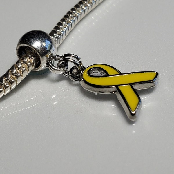 Yellow Awareness Ribbon Charm-Bone Bladder Cancer-Liver Cancers-Endometriosis-Obesity-Sarcoma-Fits all Designer and European Charm Bracelets