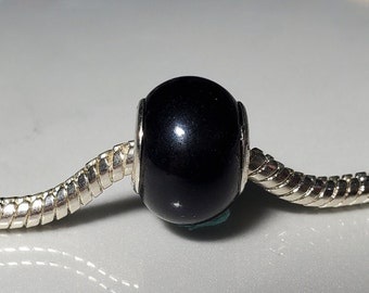 Black Glass Bead, Pearl Black Bead, Murano Glass Bead, Perfect for Accent Bead, -Fits all Designer and European Charm Bracelets