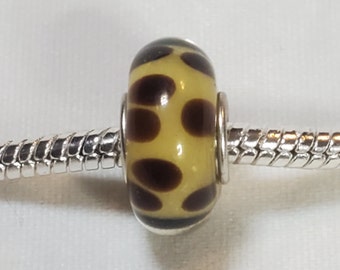 Translucent Yellow Glass bead, Murano Glass Bead, European Glass Bead, Brown Spots, 925 Single core-Fits Designer & European Charm Bracelets