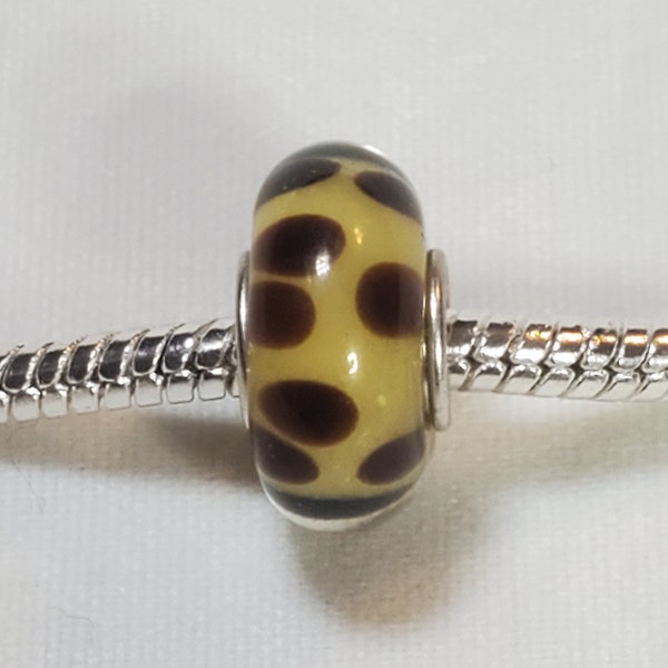 Translucent Yellow Glass bead, Murano Glass Bead, European Glass Bead, Brown Spots, 925 Single core-Fits Designer & European Charm Bracelets