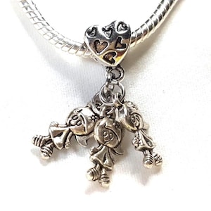 Daughter Charm, Three Daughters Charm, Triplet Charm, Sister Charm, Children Child Charm European Charm-Fits Designer & European bracelets